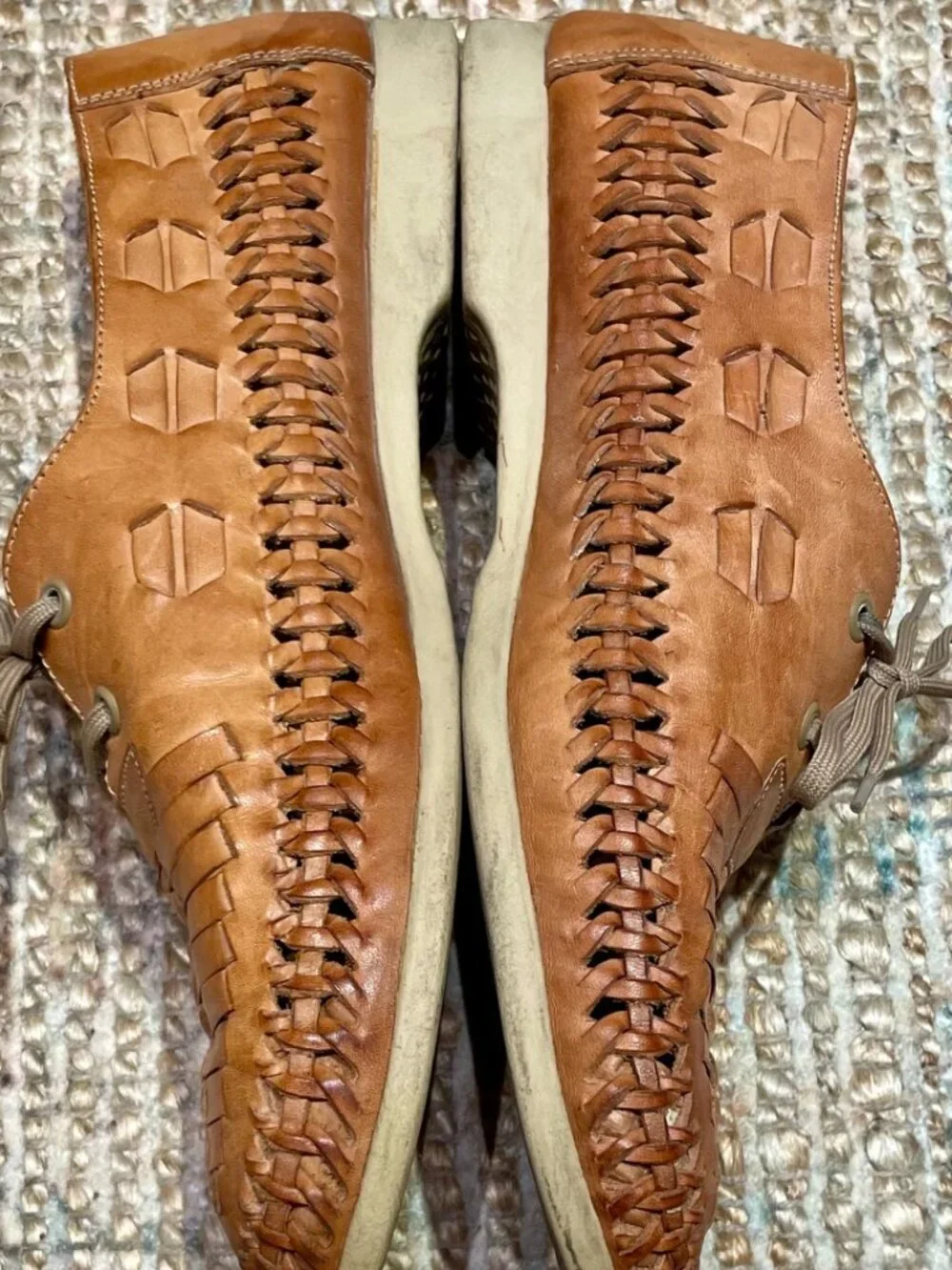HipOppoTamus Vintage Tan Woven Leather Lace Huarache Oxfords Hand Made in Brazil